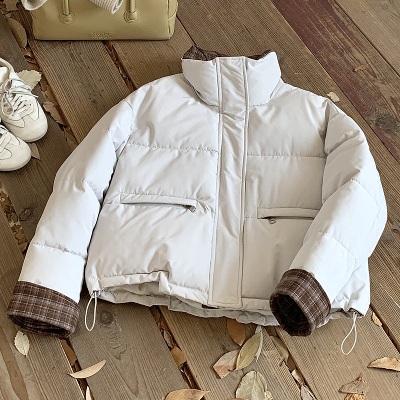 Patchwork Loose Casual Stand Collar Temperament Cotton-padded Jacket