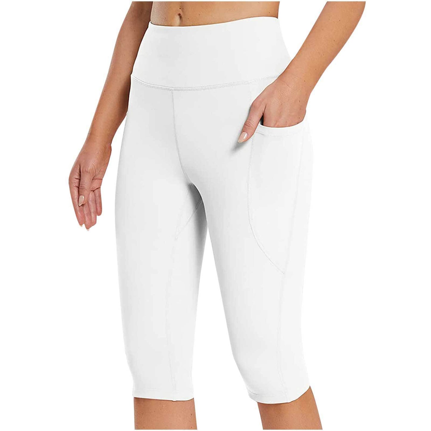 Side Pocket Solid Color High Waist Tight Stretch Sports Leggings