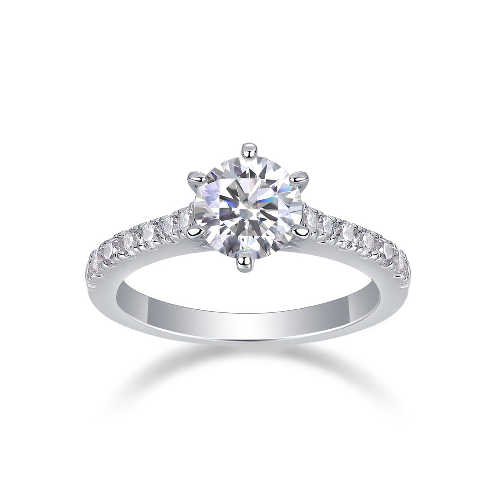 Surrounded By Stars - A Wedding Ring Set With 1-carat Top-quality Moissanite S925 Silver And Platinum-plated Diamond. The Ring Can Be Inspected With A Diamond Pen