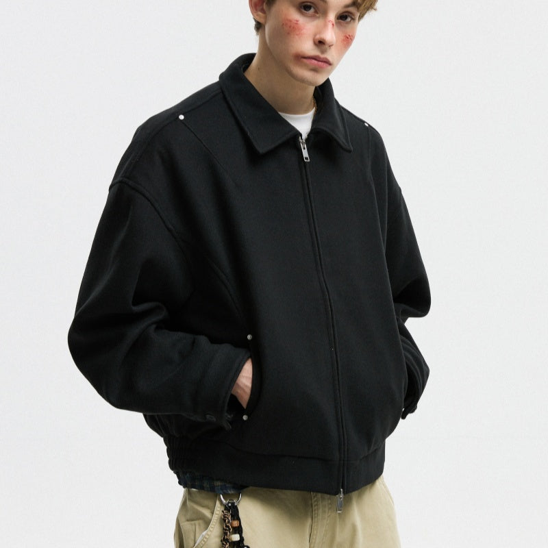 Retro Deconstructed Wool Jacket Men's Lapel Loose Zip-up Coat