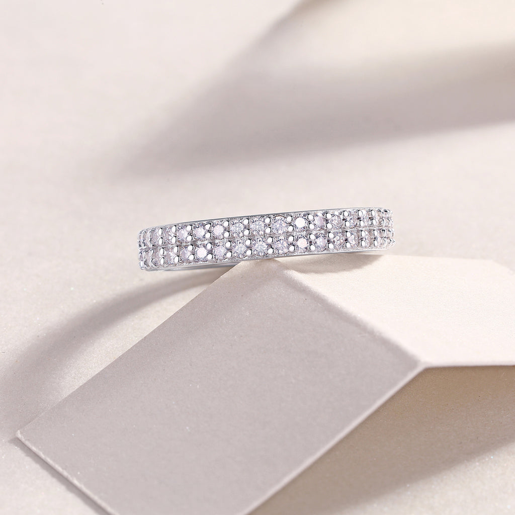 Starlight - Set With Top-quality Moissanite S925 Silver And Platinum-plated Diamond Wedding Ring. The Ring Can Be Inspected With A Diamond Pen