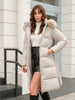 Anewsta Women's Solid Color Long Sleeve Zip Up Hooded Padded Coat With Faux Fur Trim