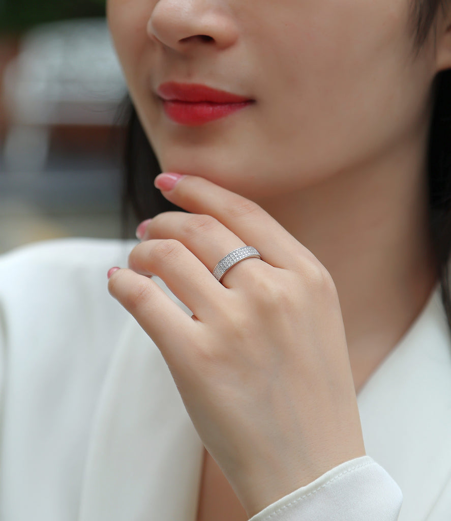 Starlight Shining - A Wedding Ring Set With Top-quality Moissanite S925 Silver And Platinum-plated Diamond. The Ring Can Be Inspected With A Diamond Pen