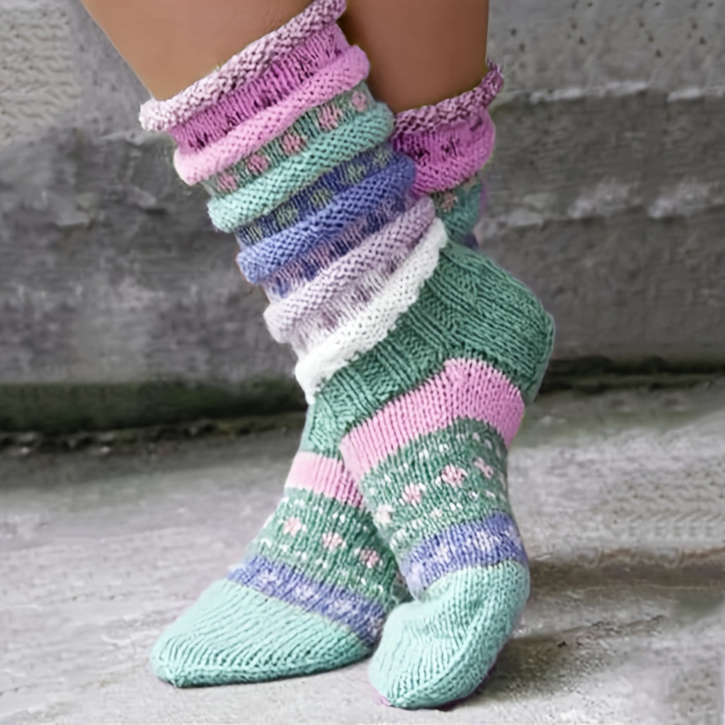 Women's Warm Color Matching Knitted Wool Woolen Socks