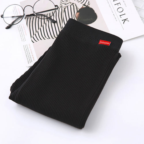 Gray Nine-point Pants Women's Thin Outer Wear Cotton High-waist Vertical Stripes Net Red Threaded Leggings