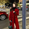 Red Temperament Long Sleeve Women's Woolen Coat