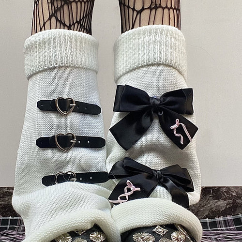 Yabi Style Culture Punk Handmade Knitted Bow Calf Socks