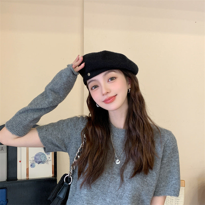 Woolen Japanese And Korean Style All-match Pumpkin Hat Autumn And Winter Painter Hat