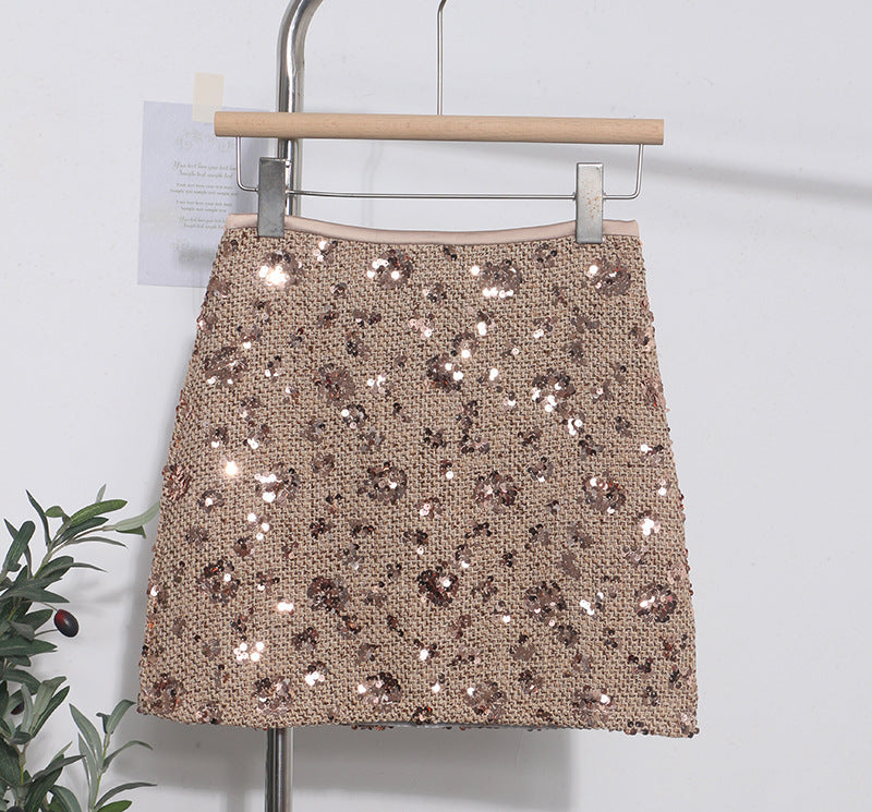 Sequined Red Skirt High Waist Slimming A- Line Sheath