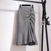 Women's Mid-length Tartan Skirt Western Style Slimming Split Fishtail