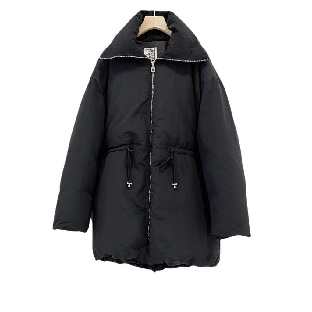 Drawstring Waist Stand Collar Women's New Warm Down Jacket Coat