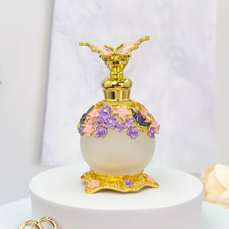 زجاجة عطر زيت عطري فاخرة عالية الجودة، مصنوعة من زجاج سميك على شكل فراشة، سعة 25 مل، معبأة بتفريغ الهواء، خاصة بصالونات التجميل