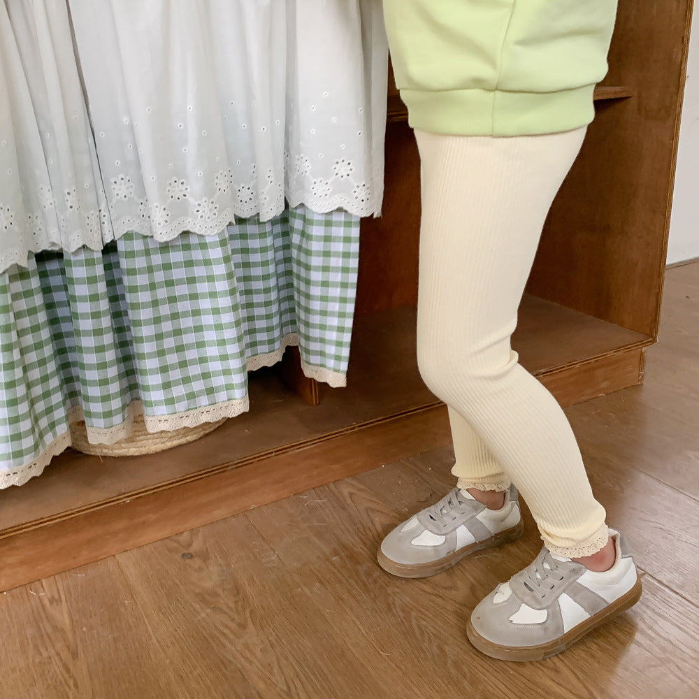 Outerwear Spring Children's Clothing Sunken Stripe Slim-fit Pants Baby Lace Trousers