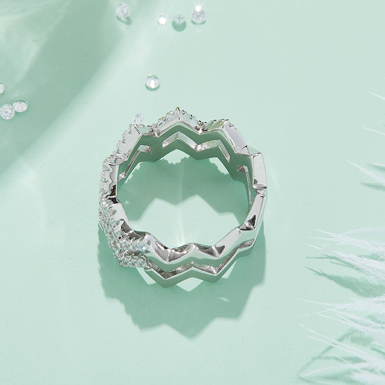 Diamond Shine - Set With Top-quality Moissanite S925, Silver And Platinum-plated Diamond Wedding Ring. The Ring Can Be Inspected With A Diamond Pen