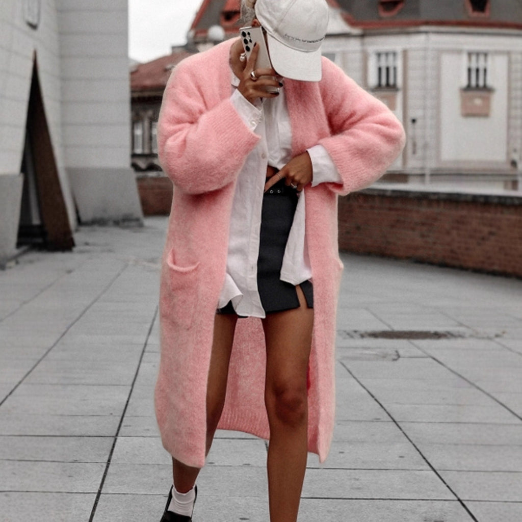 Women's Autumn And Winter Elegant Mid-length Loose Pockets Sweater Coat