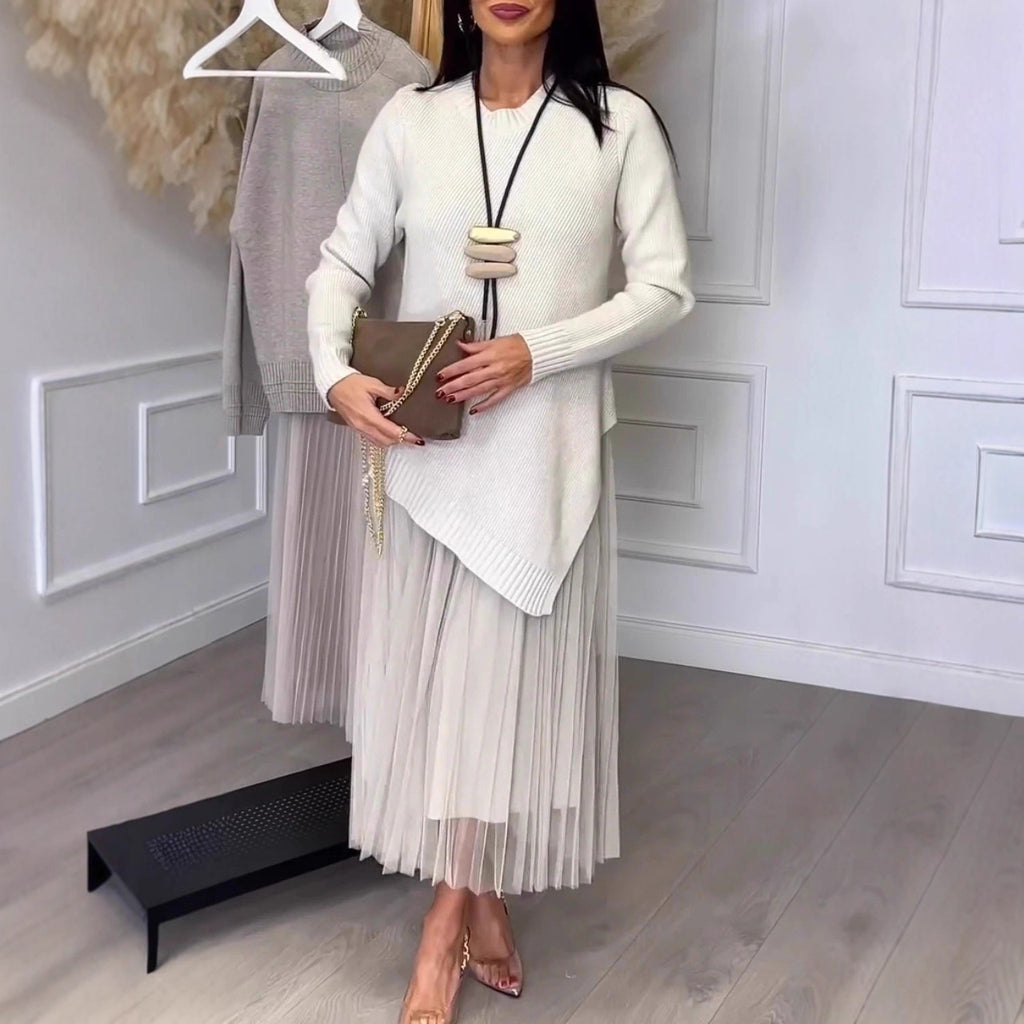 Lined Mesh Pleats Dress Suit For Women