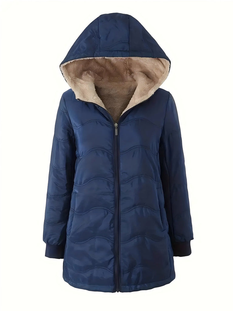 Geometric Wave Hooded Fleece-lined Warm-keeping Cotton Clothing