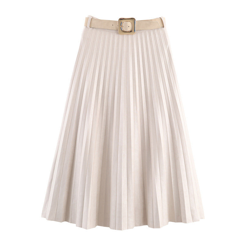 Fashionable Elegant With Belt Pleated Skirt