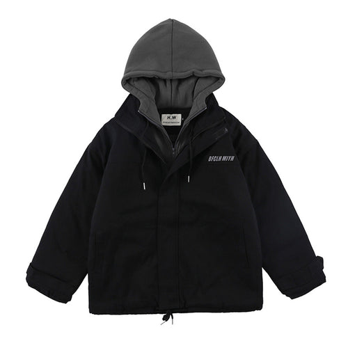 Color Contrast Patchwork Hooded Jacket For Men