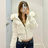 Women's Versatile American Retro Fur-collar Hooded Short Cotton Jacket