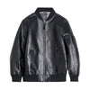 American-style Black MA1 Pilot Leather Jacket Ruan Handsome Short