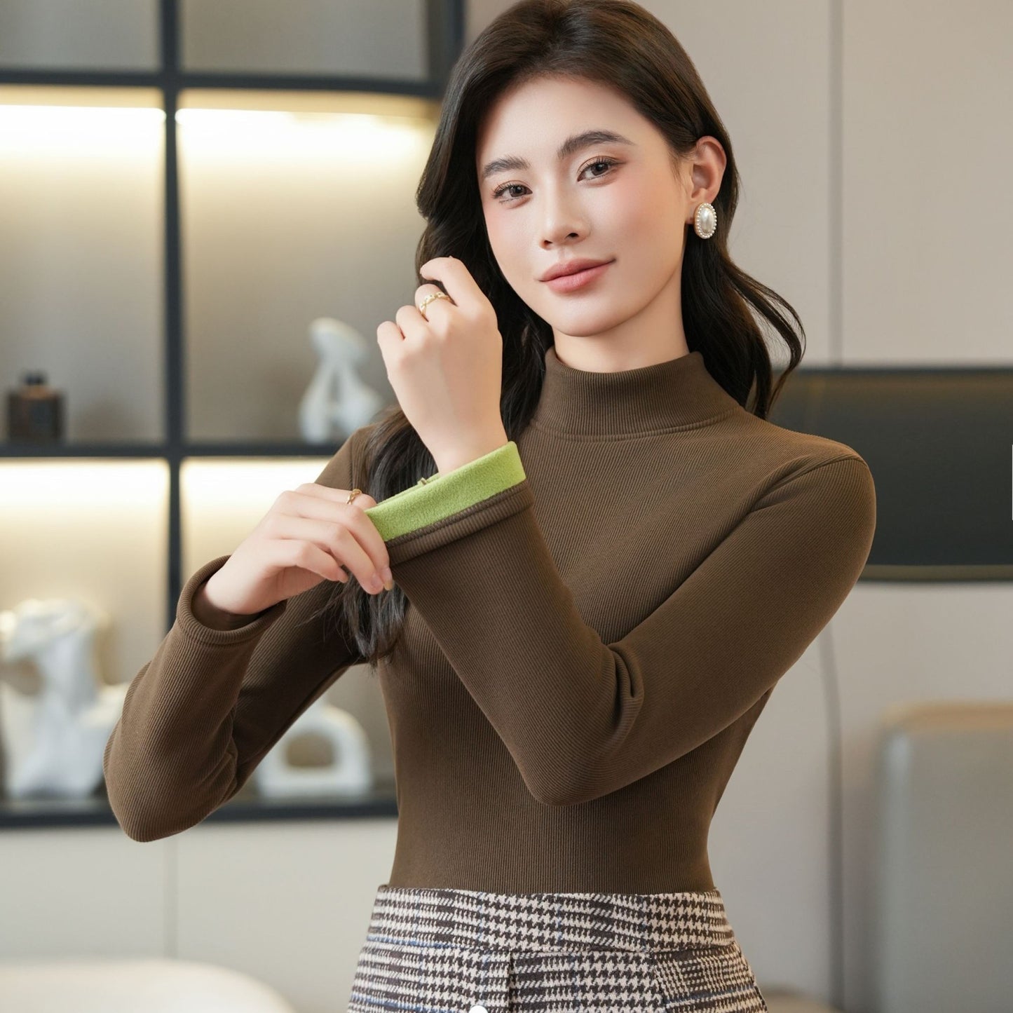 Fleece-lined Thickened Bottoming Shirt Women's Half High-necked