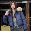 Hooded Large Fur Collar Cotton Short Padded Jacket