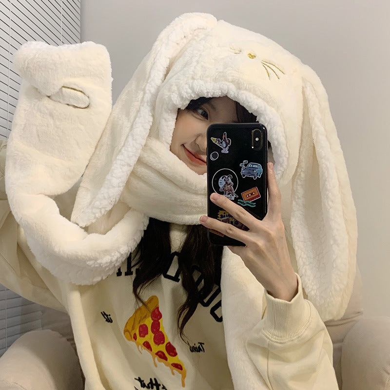 Big Rabbit Ears Plush Thickened Women's Cute Hat Scarf Gloves