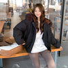 Big Fur Collar Hooded Horn Button Cotton-padded Jacket Women's Casual Loose