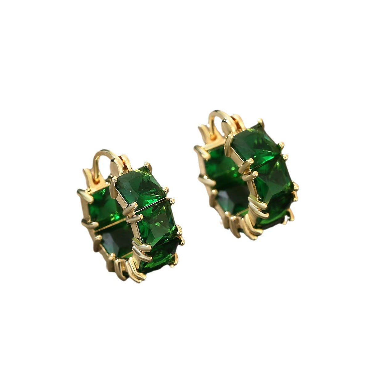 Copper Inlaid Zircon Geometric Round Hoop Earrings Vintage And Elegant Emerald Earrings