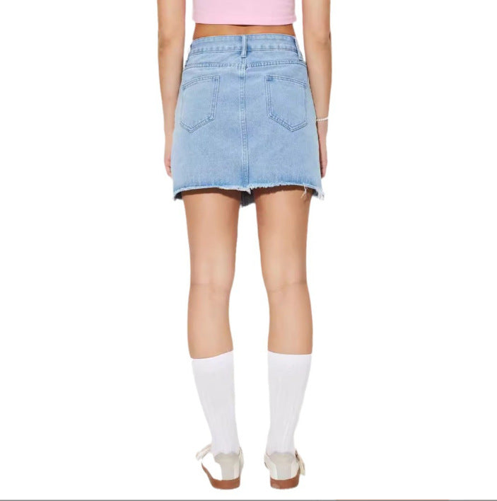 Womens Stylish Distressed Denim Skirt With A Personalized Design