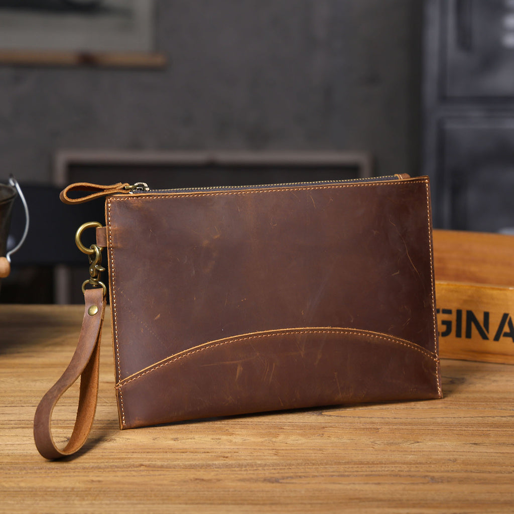 حقيبة يد رجالية بسيطة من جلد كريزي هورس