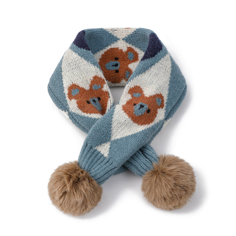 Cartoon Bear Rabbit Piercing Rabbit Hair Ball Knitted Wool Scarf