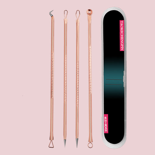 Rose Gold Stainless Steel Acne Needle 4-piece Tool Beauty Acne Blackhead Acne Clip Tool Set
