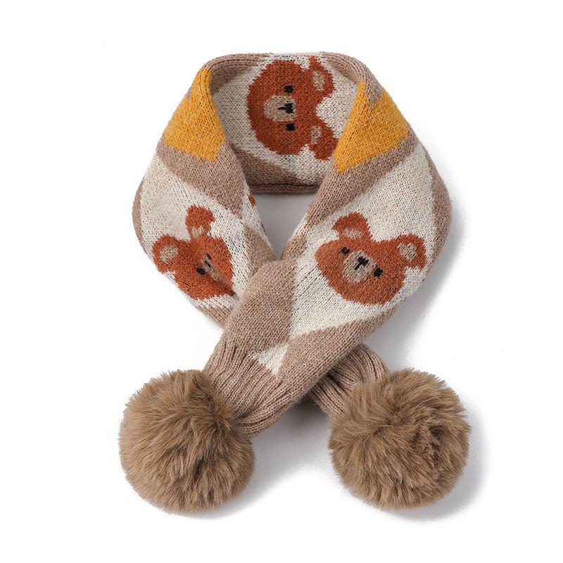 Cartoon Bear Rabbit Piercing Rabbit Hair Ball Knitted Wool Scarf