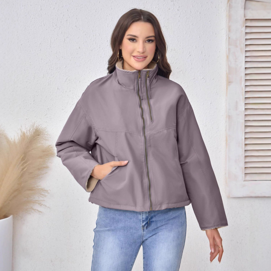 Velvet Stand Collar Cotton-padded Coat For Women