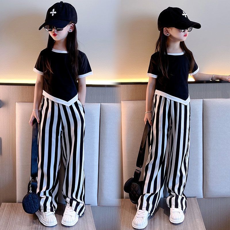 Girls' Summer Book Short-sleeved Shirt Cold Wide-leg Pants Two-piece Set