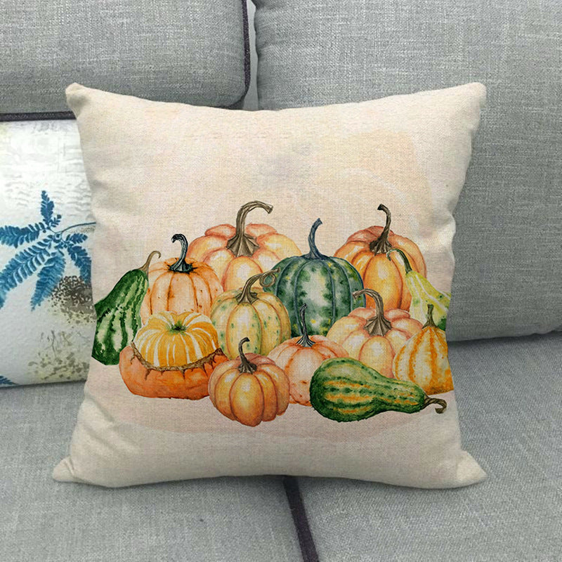 Painted pumpkin linen pillowcase