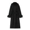 Big Fur Collar Belt Wool Coat Long Jacket