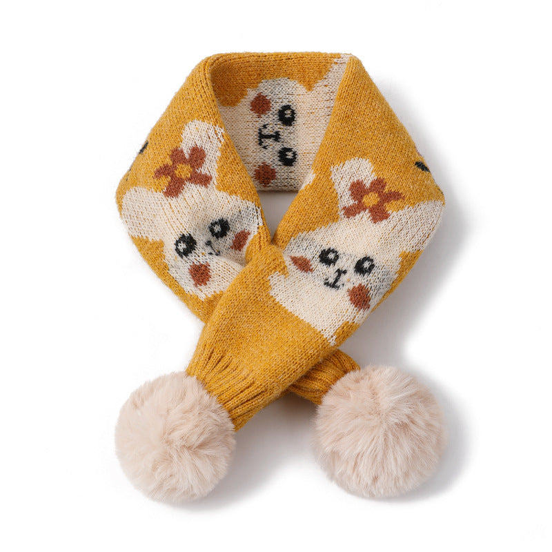 Cartoon Bear Rabbit Piercing Rabbit Hair Ball Knitted Wool Scarf