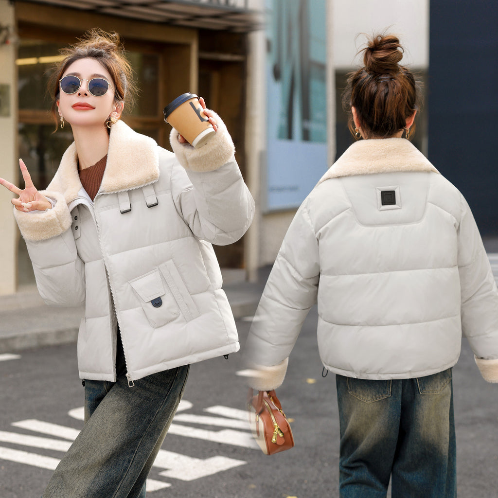 Lamb Wool Large Lapel Korean Style Casual Thickening Coat