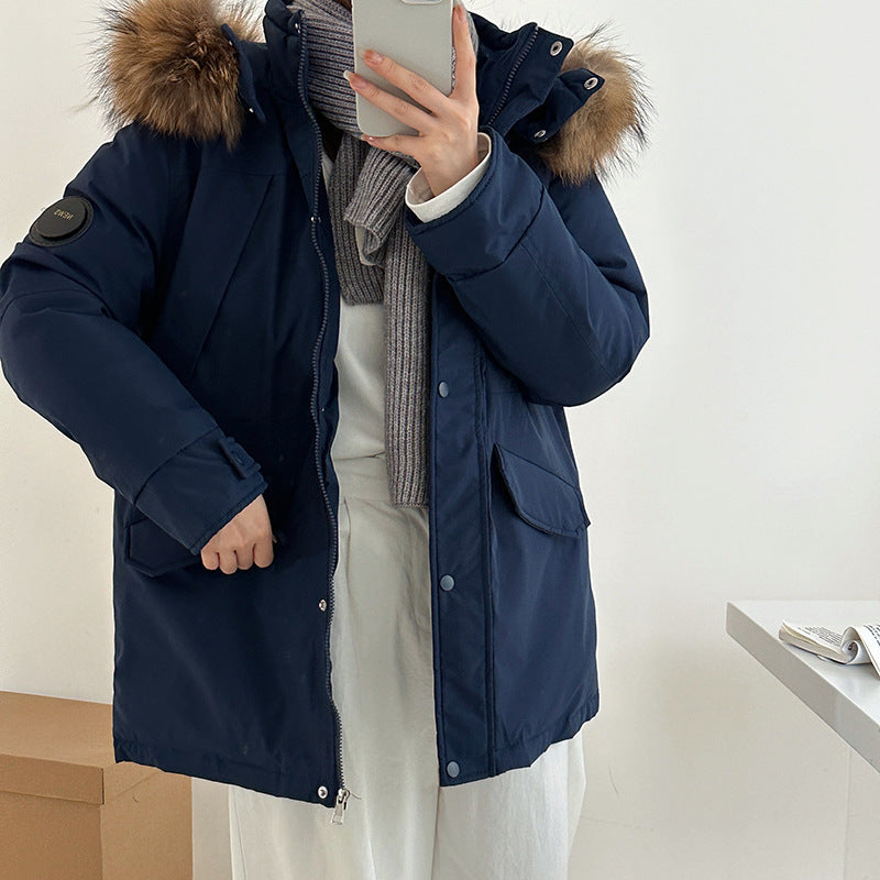 Mid-length Hooded Loose All-matching Thickened Cotton-padded Coat