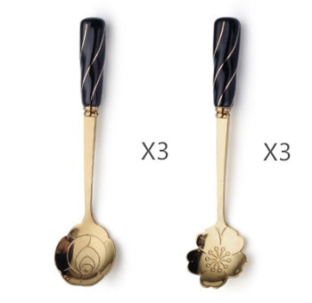Stainless Steel Flower-shaped Spoon Surface Ceramic Handle Spoon Mixing Spoon
