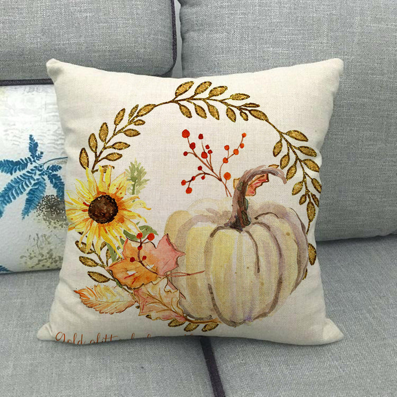 Painted pumpkin linen pillowcase