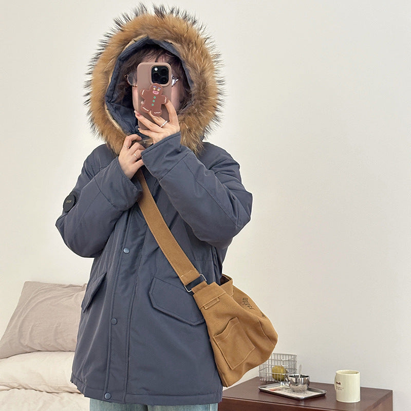 Mid-length Hooded Loose All-matching Thickened Cotton-padded Coat