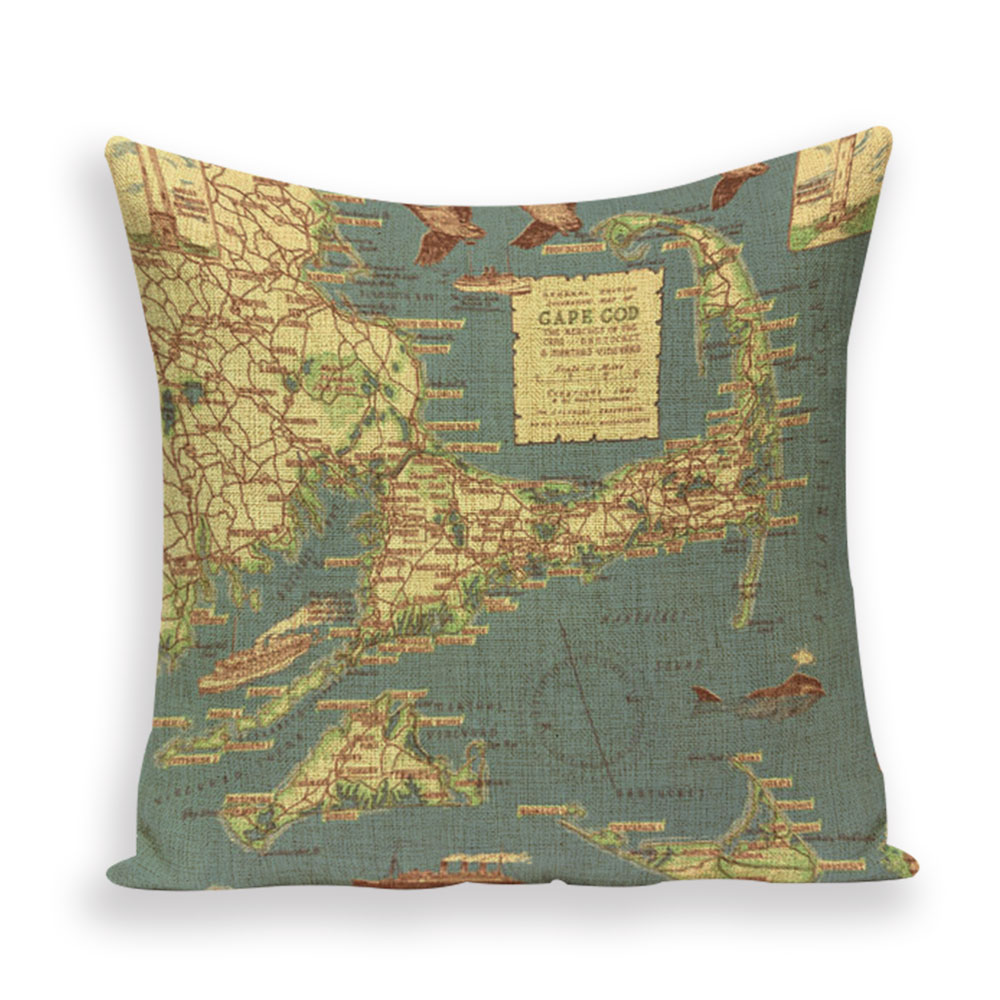 New Retro Toss Pillow Case European World Map Cushion Cover Seat Sofa Covers Morocco Linen House Home Decor Throw Pillows Cases