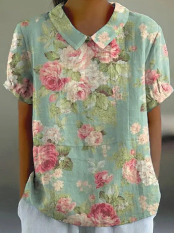 بلوزة نسائية فضفاضة مطبوعة برقبة دائرية