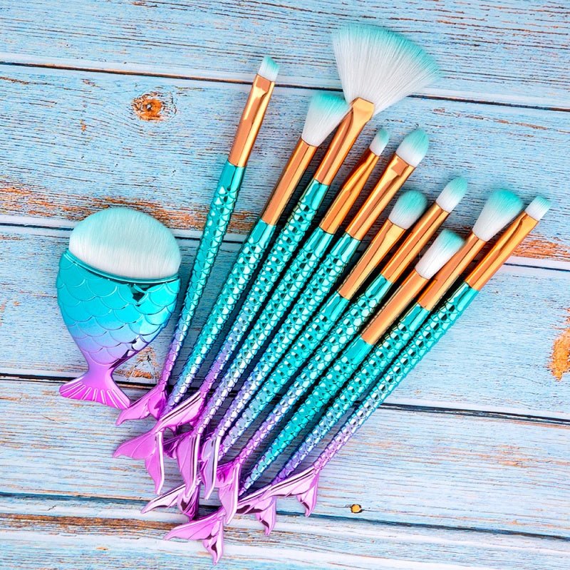 11pcs Makeup Brushes Kit Maquiagem Maquillaje New Mermaid Foundation Eyebrow Eyeliner Cosmetic Makeup Brushes - Eshtree