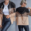 Leopard Print Stitching Zipper Sweater Hooded Jacket Women
