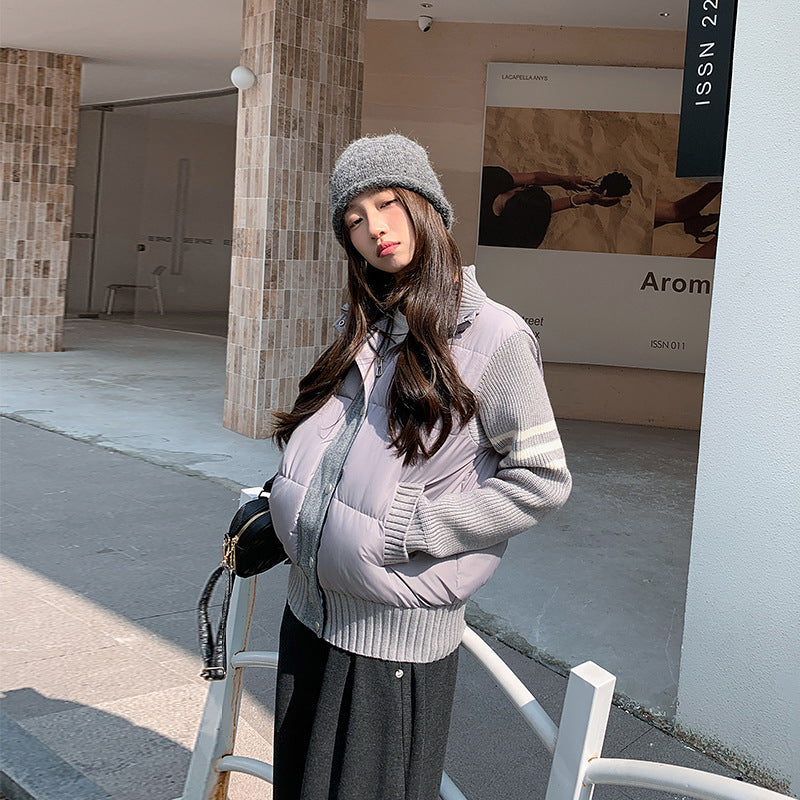 Knitted Stitching Color Contrast Casual Cotton-padded Jacket